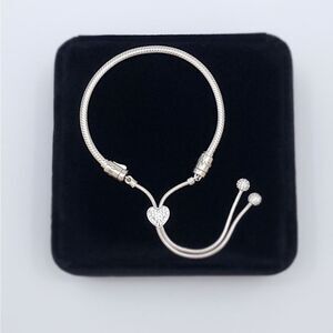 Pandora Moments Pave Heart Adjustable Chain Slider Bracelet